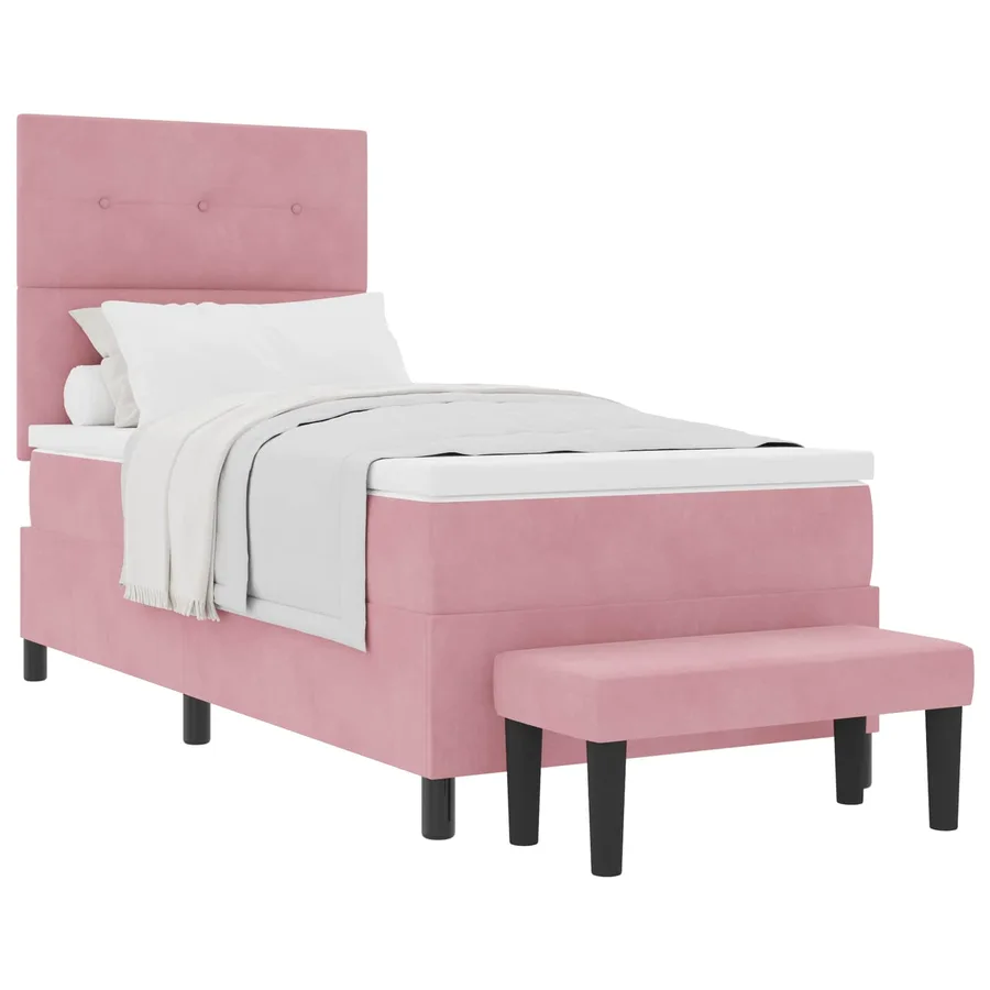 Lit à ressorts avec tête de lit Rose 200 x 100 cm Velours - 2