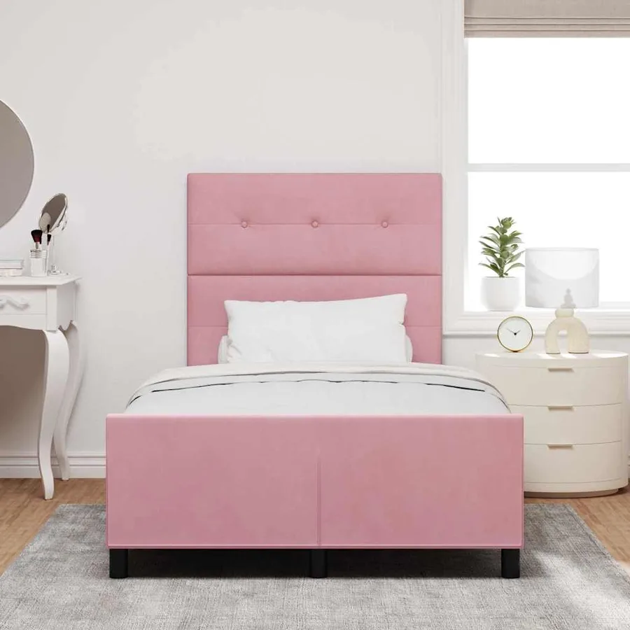 Lit à ressorts avec tête de lit Rose 120 x 200 cm Velours - 3