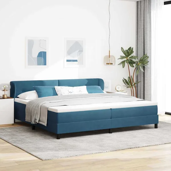 Lit à ressorts avec tête de lit Bleu foncé 200 x 200 cm Velours