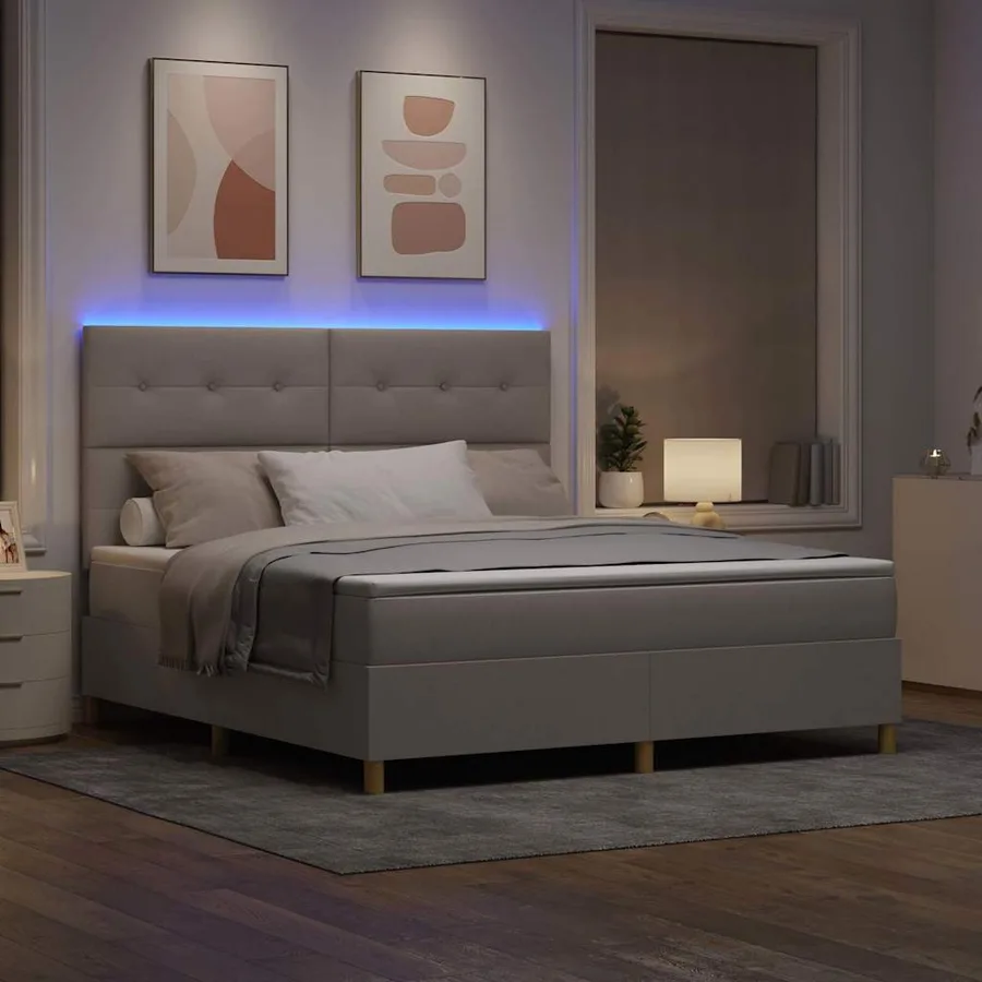 Lit à ressort LED avec tête de lit Taupe 180 x 200 cm tissu - 5