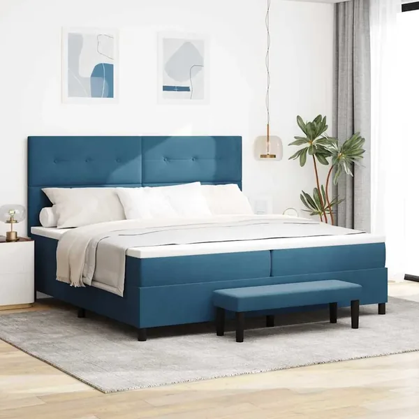 Lit à ressorts avec tête de lit Bleu foncé 200 x 200 cm Velours