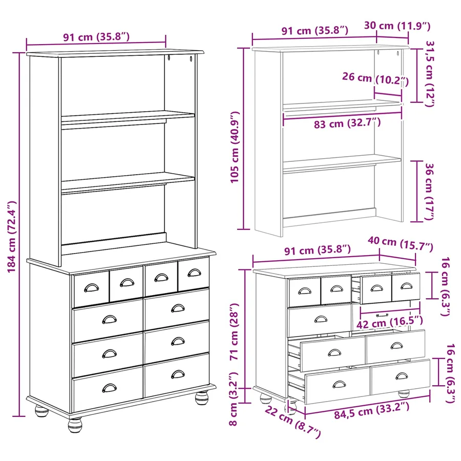 Hutch ASKIM Cire de Miel 91 x 40 x 184 cm Bois de pin massif - 15