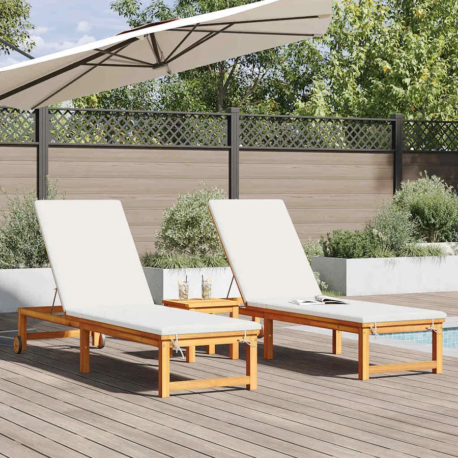 Transat 2 pcs Marron 202 x 53 x 89 cm Bois d'Acacia Massif - 3