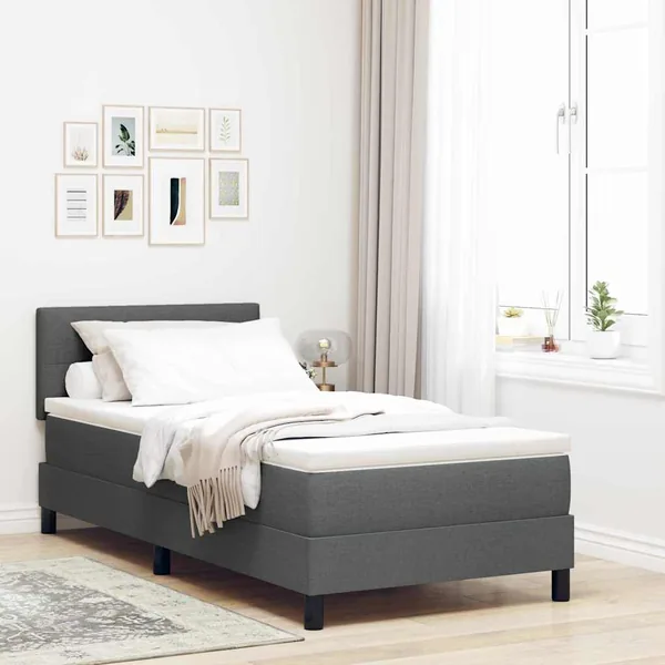 Lit à ressorts avec bandes LED Gris foncé 90 x 190 cm tissu