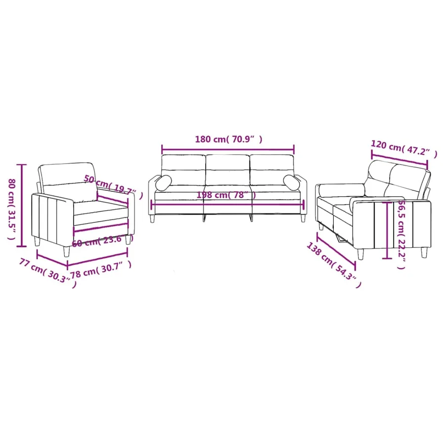 Ensemble de canapés 3 pcs avec coussins noir tissu - 10