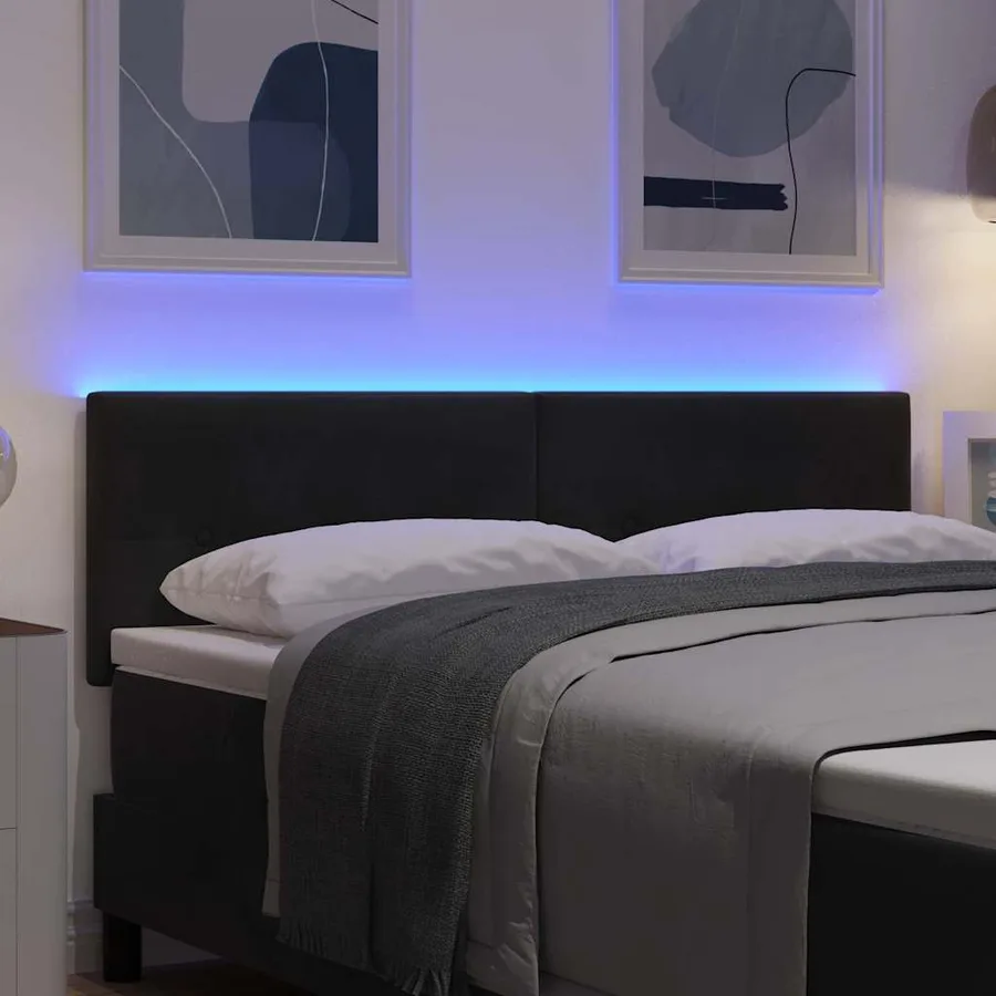 Tête de lit LED avec bandes LED Noir 144 cm Velours - 4