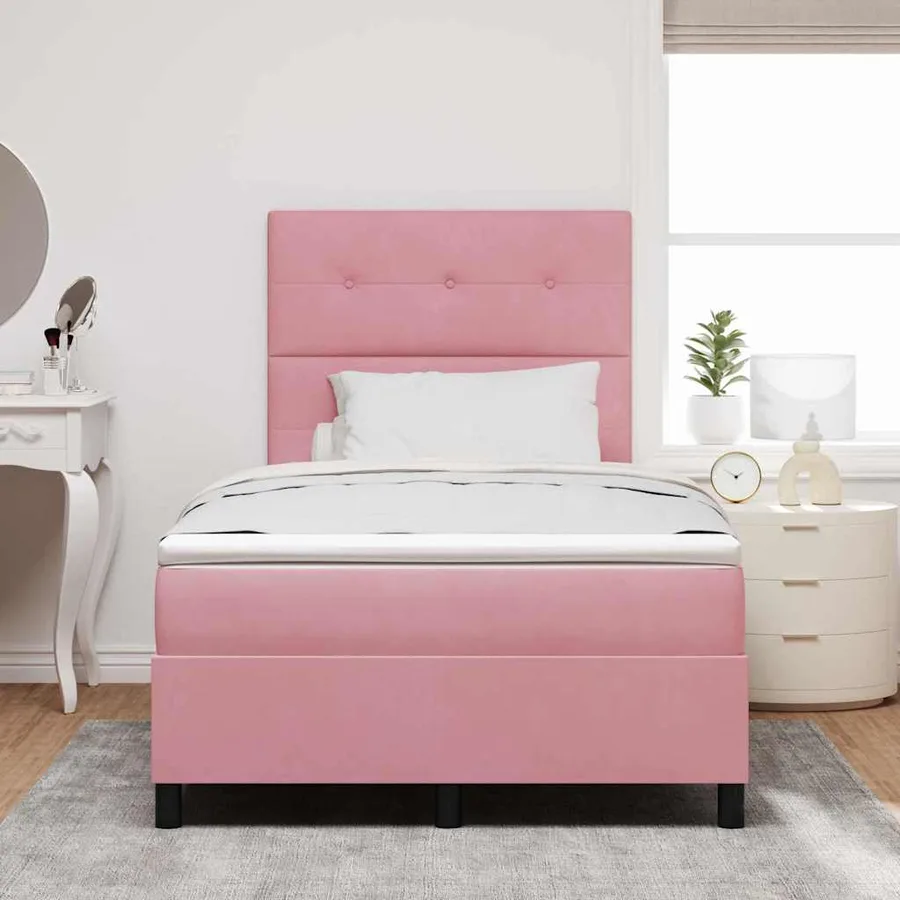 Lit à ressort LED avec tête de lit Rose 120 x 190 cm Velours - 4