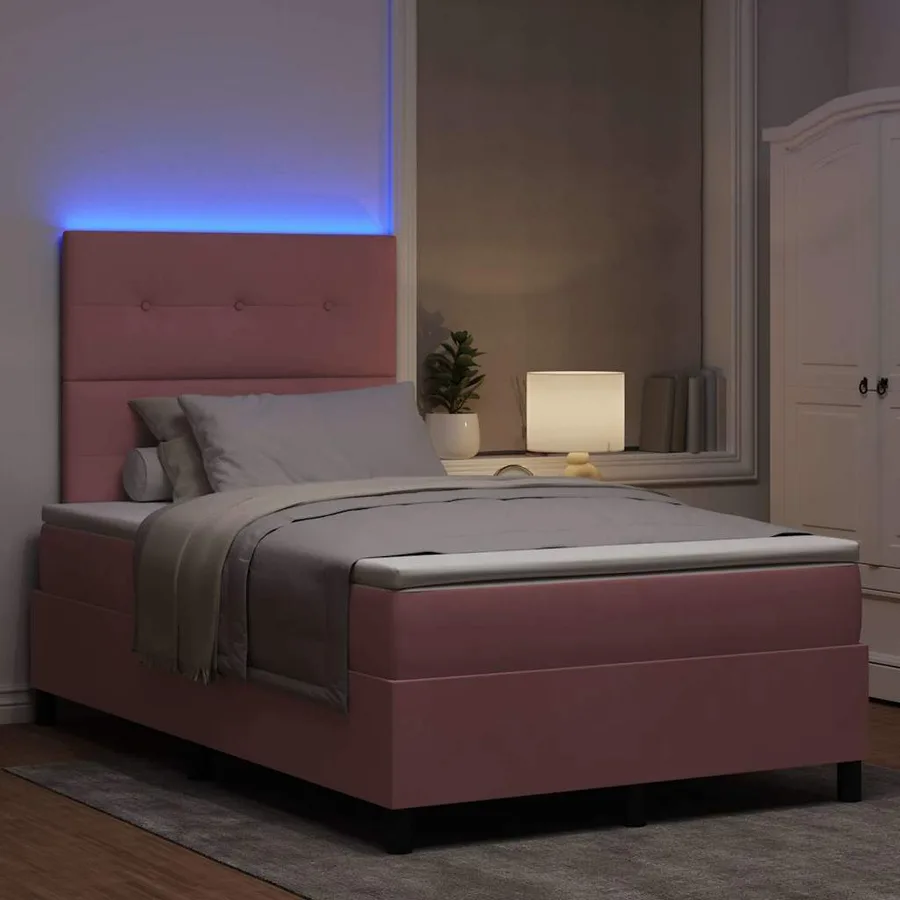 Lit à ressort LED avec tête de lit Rose 120 x 190 cm Velours - 5