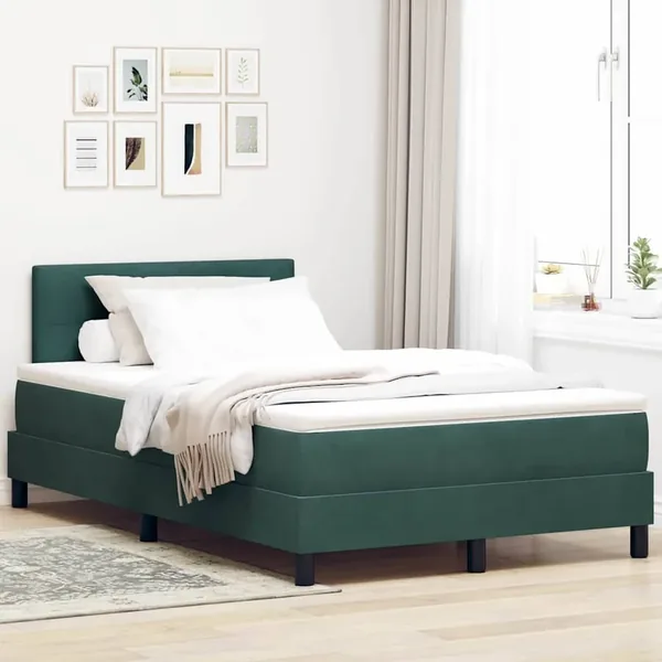 Lit à ressorts avec tête de lit Vert foncé 120 x 190 cm Velours