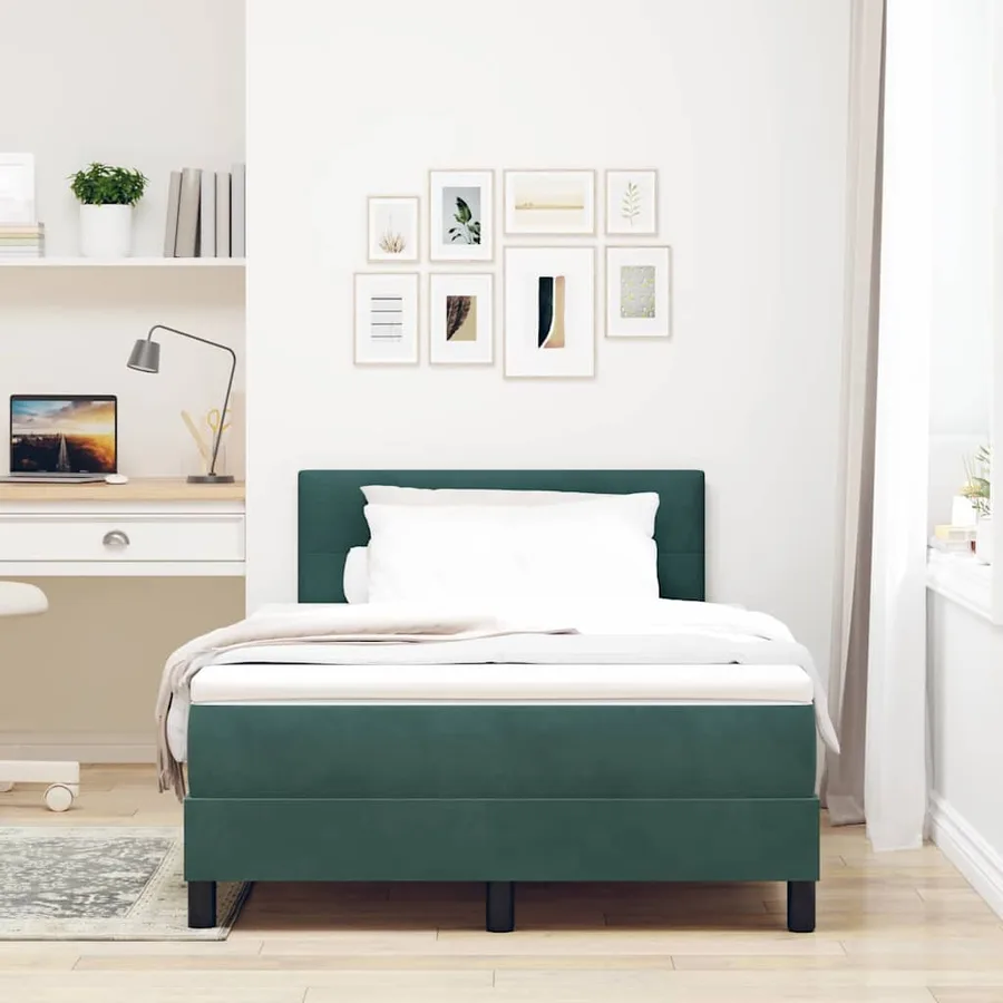 Lit à ressorts avec tête de lit Vert foncé 120 x 190 cm Velours - 3