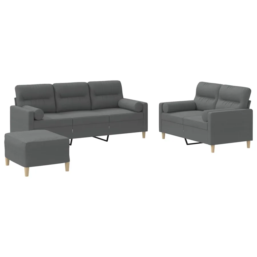 Ensemble de canapés 3 pcs coussins gris foncé tissu - 2
