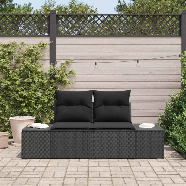 Canapé de jardin avec coussin Noir 184 x 62 x 69 cm polyrotin