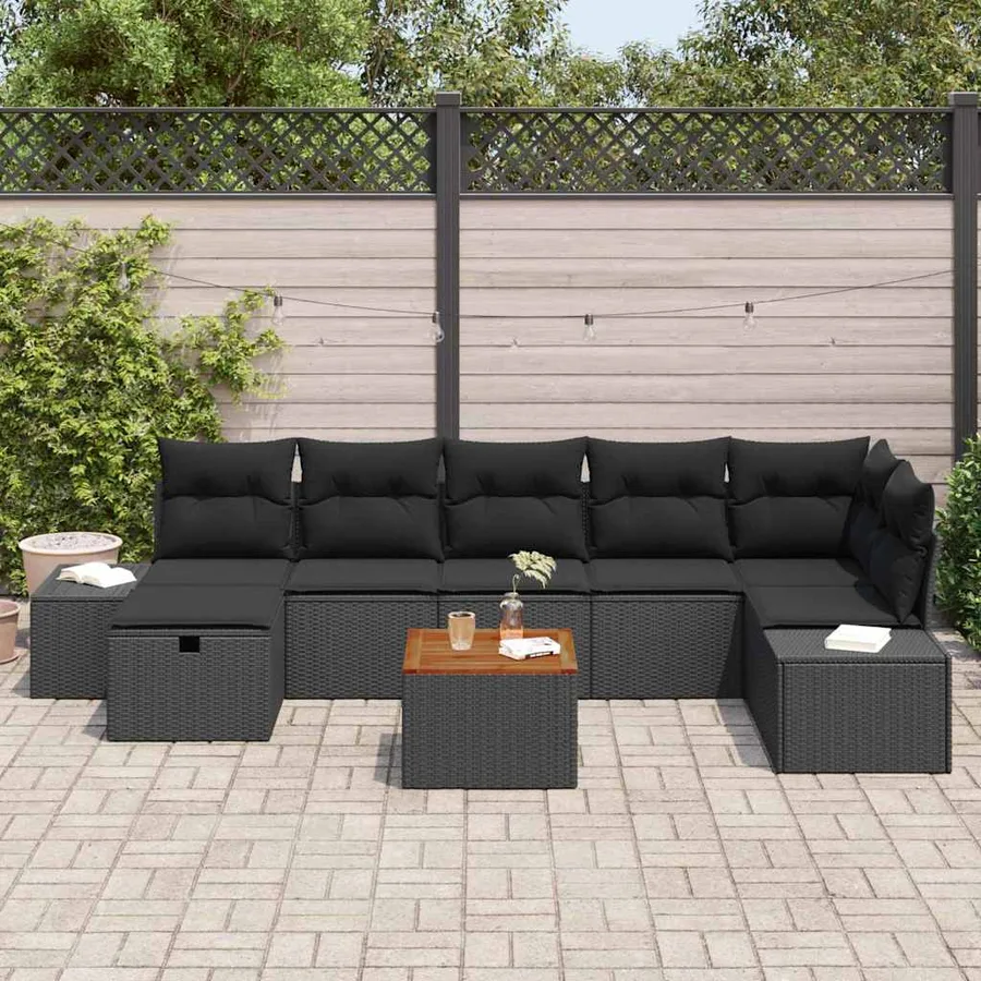 Ensemble de canapé de jardin avec coussin 8 pcs Noir Poly rotin - 3