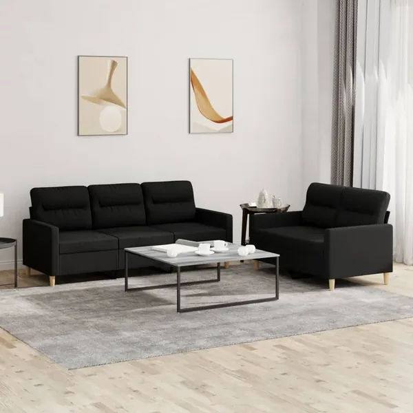 Ensemble de canapés 2 pcs avec coussins Noir Tissu