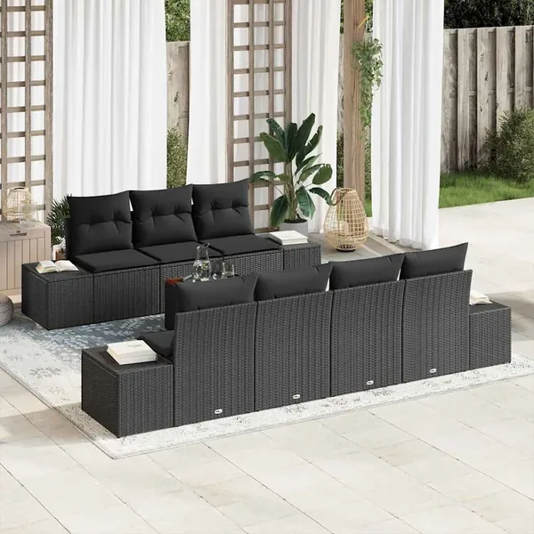 Ensemble de canapé de jardin avec stockage 8 pcs Noir polyrotin