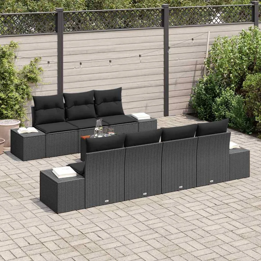 Ensemble de canapé de jardin avec stockage 8 pcs Noir polyrotin - 3