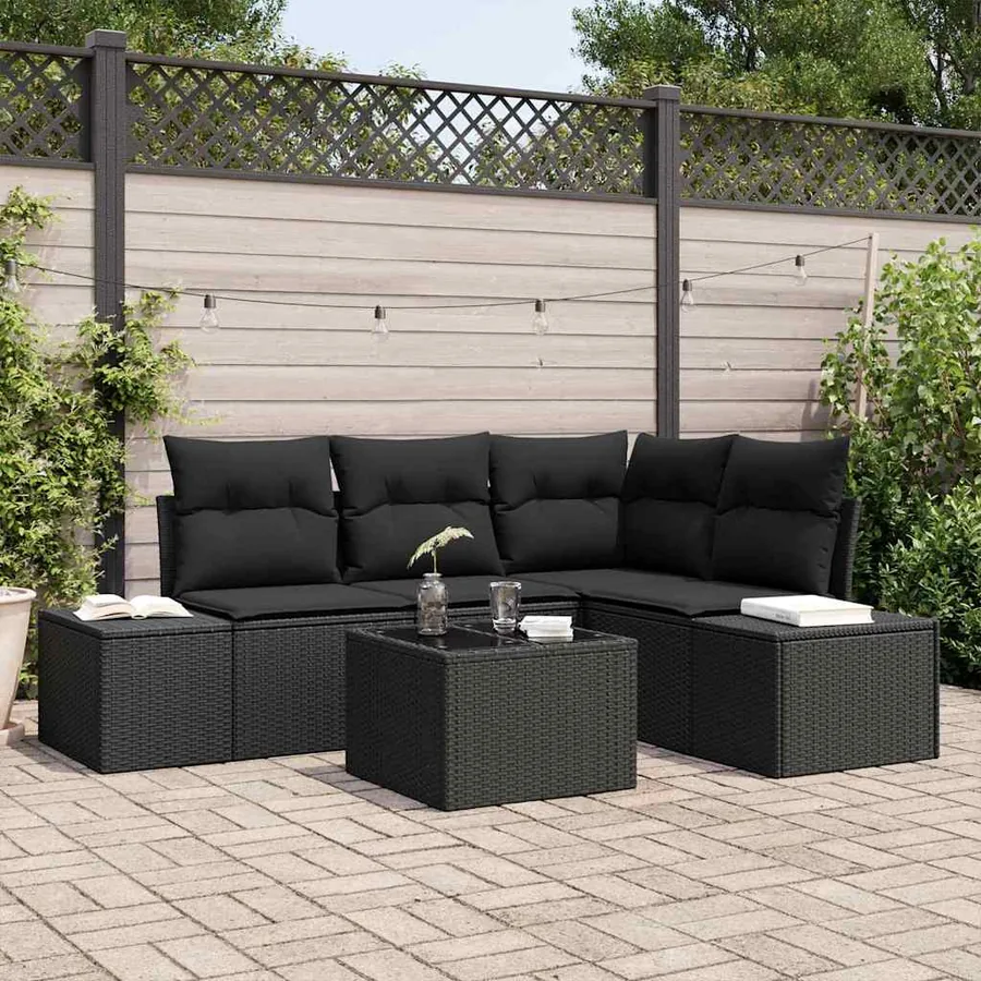 Ensemble de canapé de jardin avec stockage Noir polyrotin