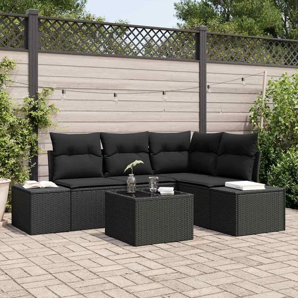 Ensemble de canapé de jardin avec stockage Noir polyrotin