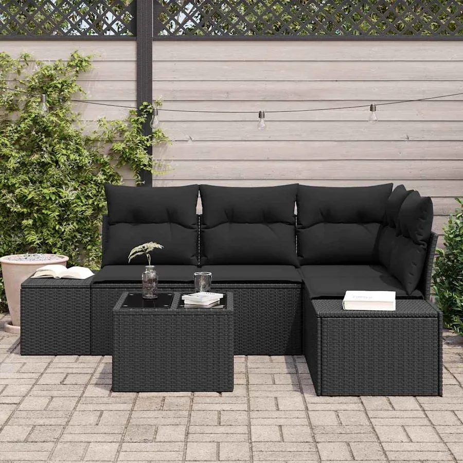 Ensemble de canapé de jardin avec stockage Noir polyrotin - 3