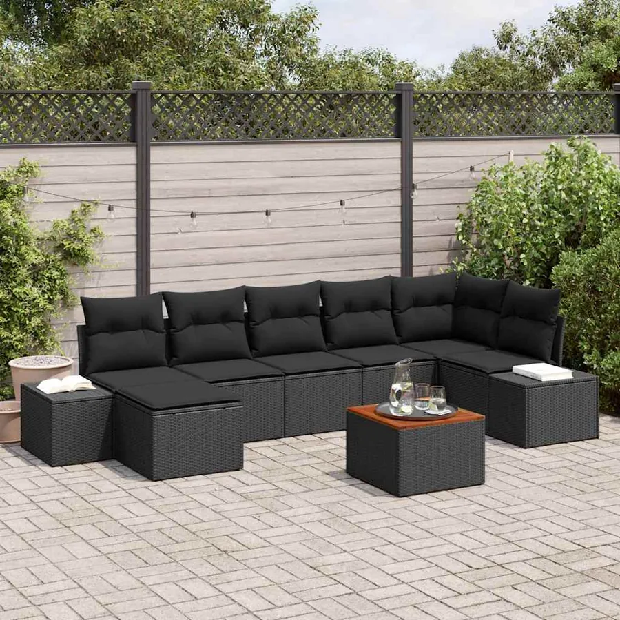 Ensemble de canapé de jardin 8 pcs Noir