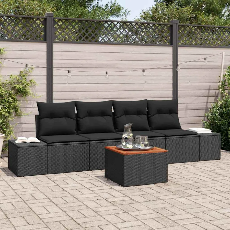 Ensemble de canapé de jardin avec stockage 5 pcs Noir polyrotin