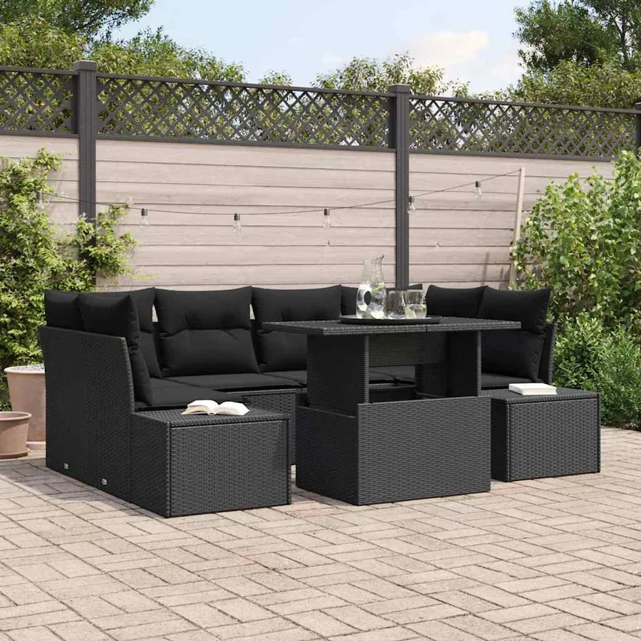 Ensemble de canapé de jardin avec coussin 7 pcs Noir