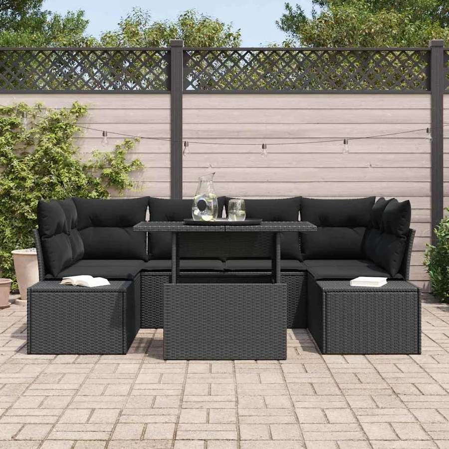 Ensemble de canapé de jardin avec coussin 7 pcs Noir - 3