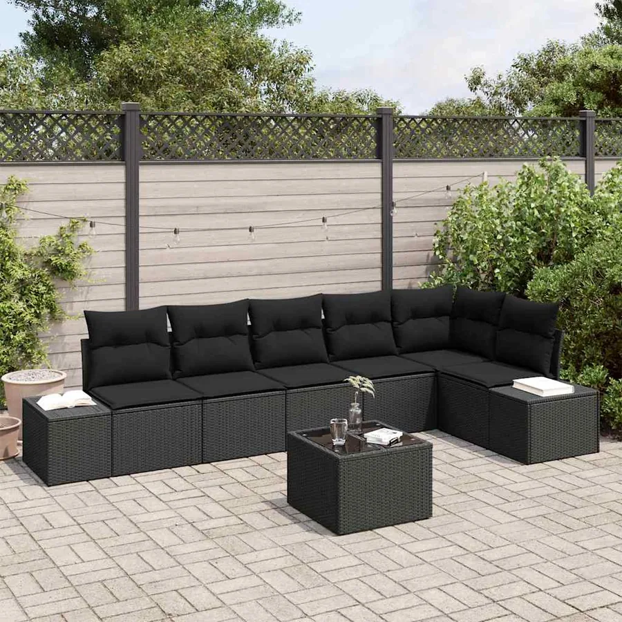 Ensemble de canapé de jardin avec stockage Noir polyrotin