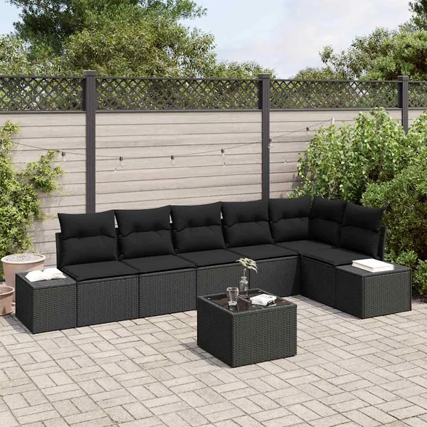 Ensemble de canapé de jardin avec stockage Noir polyrotin