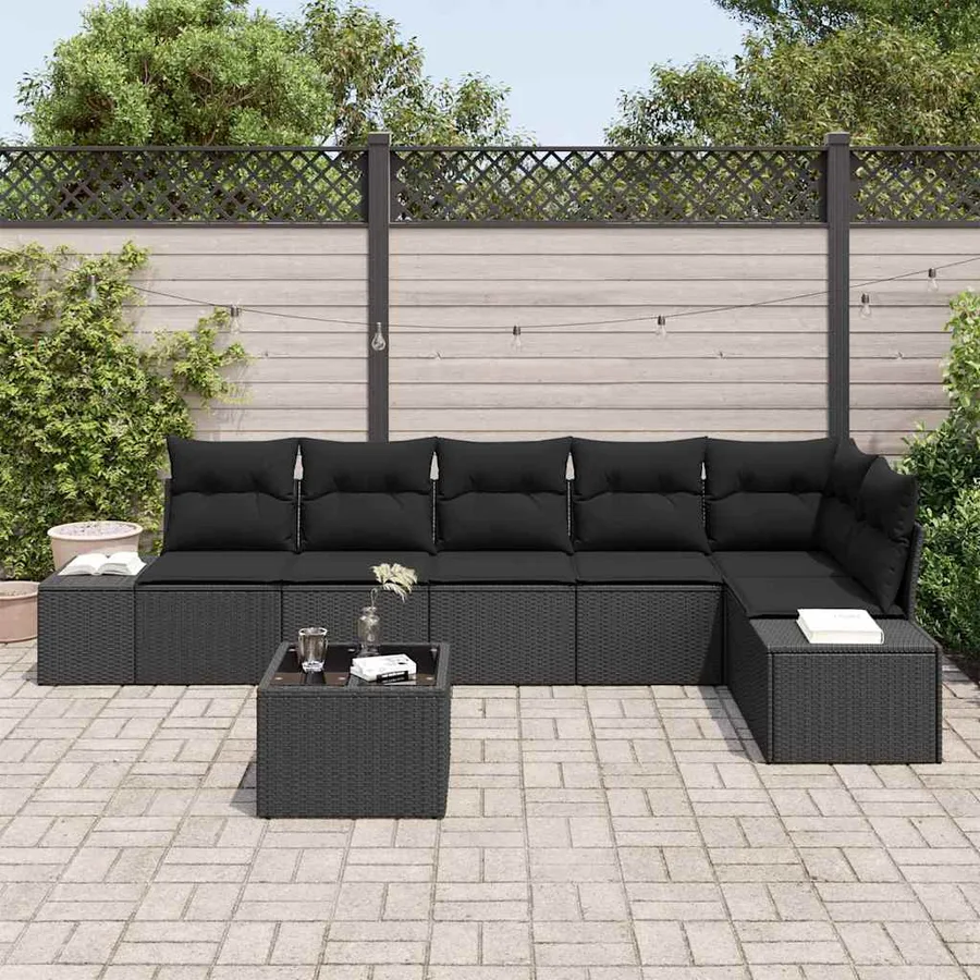 Ensemble de canapé de jardin avec stockage Noir polyrotin - 3