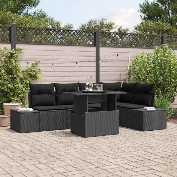 Ensemble de canapé de jardin 6 pcs Noir Poly rotin