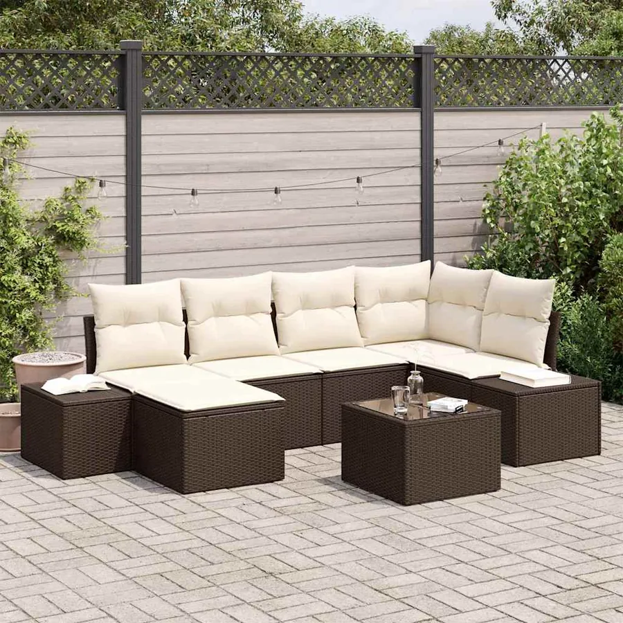 Ensemble de canapé de jardin 6 pcs Marron et Crème polyrotin