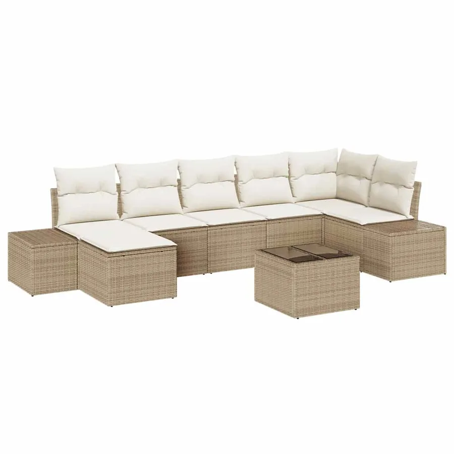 Ensemble de canapé de jardin avec coussin 7 pcs Beige polyrotin - 2