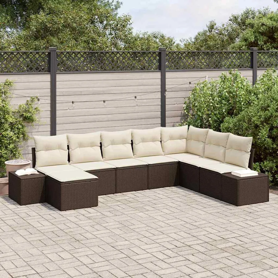 Ensemble de canapé de jardin 8 pcs Marron et Crème polyrotin