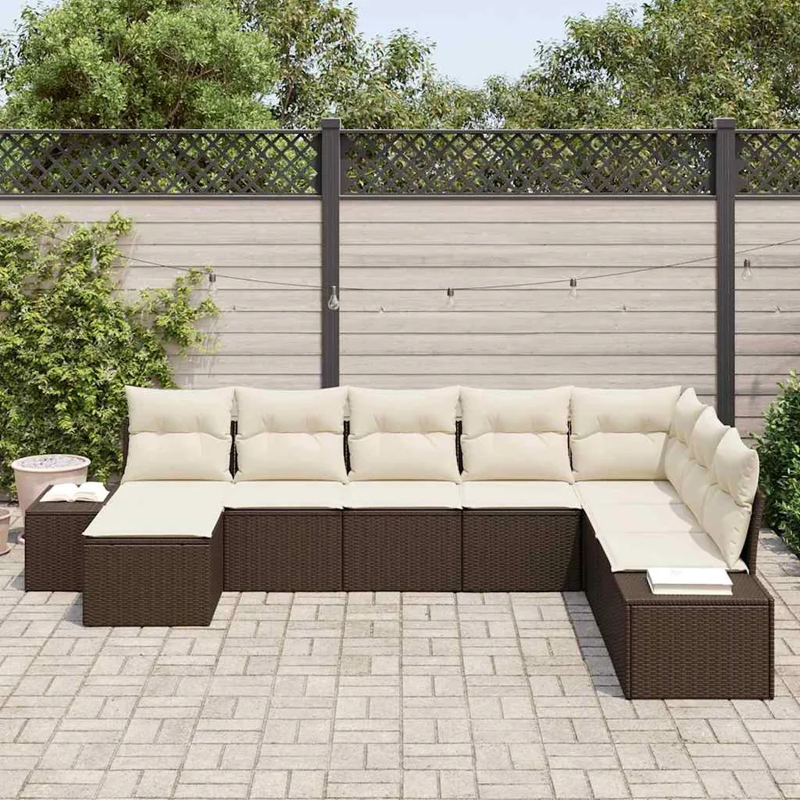 Ensemble de canapé de jardin 8 pcs Marron et Crème polyrotin - 3