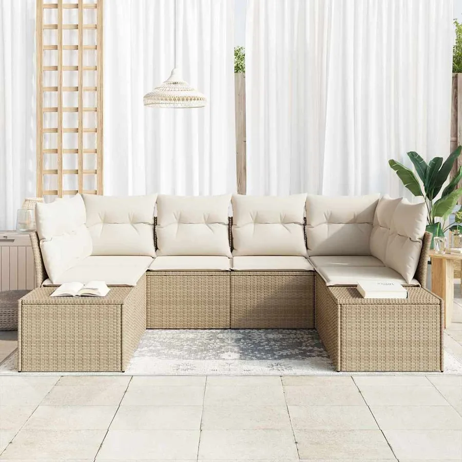 Ensemble de canapé de jardin 6 pcs Beige et crème Poly rotin - 3