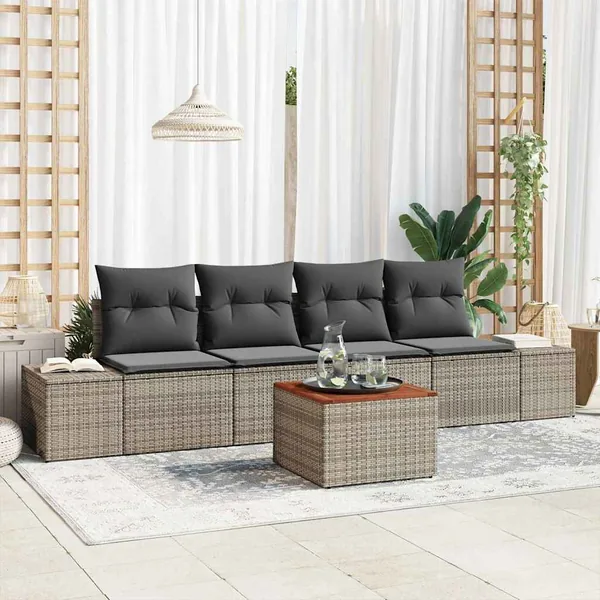 Ensemble de canapé de jardin avec stockage 5 pcs Gris polyrotin