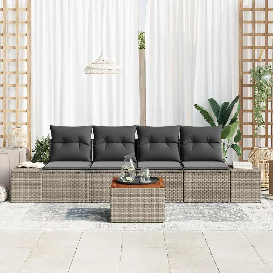 Ensemble de canapé de jardin avec stockage 5 pcs Gris polyrotin - 3