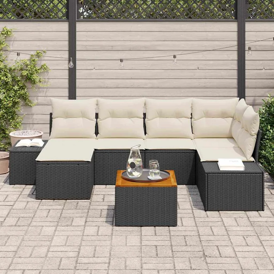 Ensemble de canapé de jardin 7 pcs Noir et blanc - 3