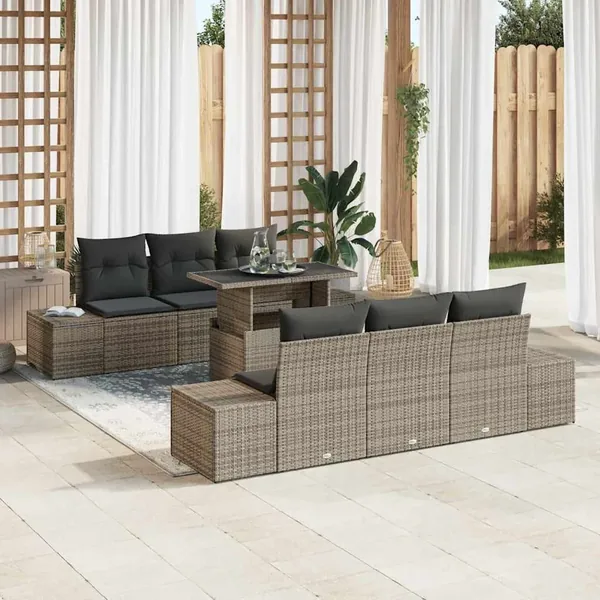 Ensemble de canapé de jardin avec coussin 7 pcs Gris
