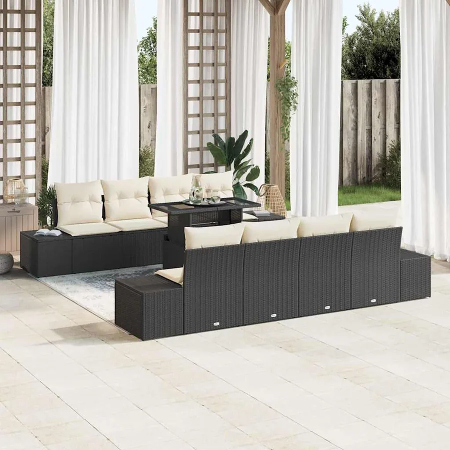 Ensemble de canapé de jardin avec coussin 9 pcs Noir et Crème