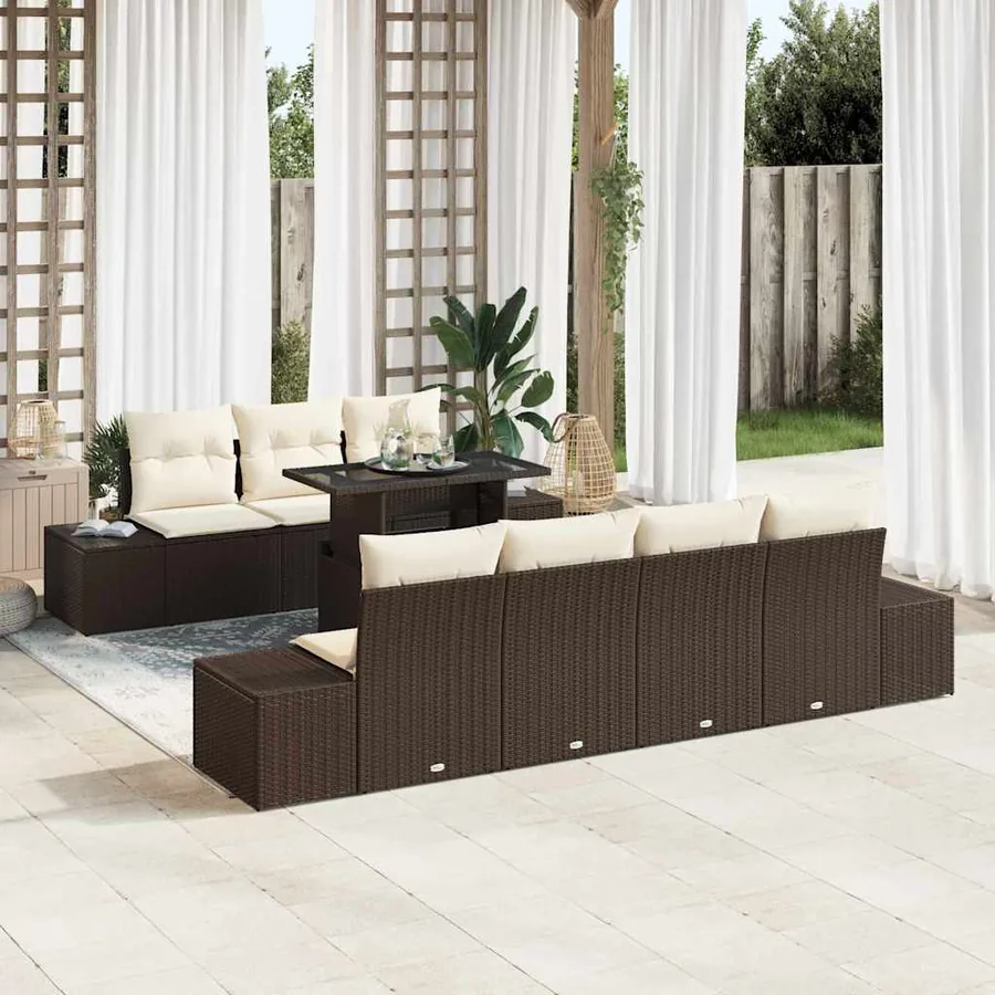 Ensemble de canapé de jardin avec coussin 8 pcs Marron et Crème