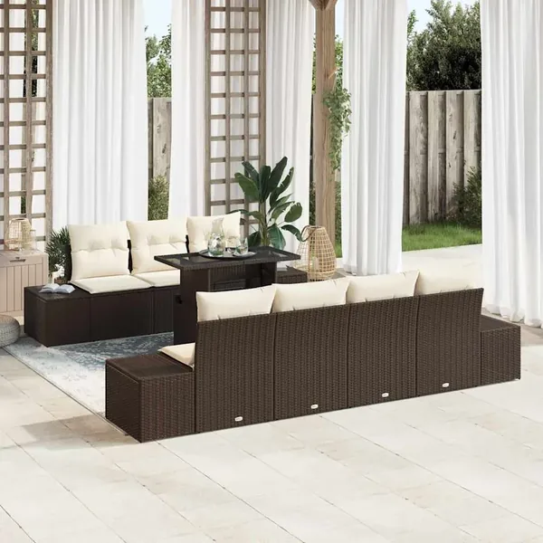 Ensemble de canapé de jardin avec coussin 8 pcs Marron et Crème