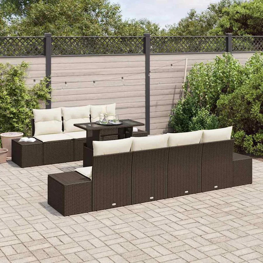 Ensemble de canapé de jardin avec coussin 8 pcs Marron et Crème - 3