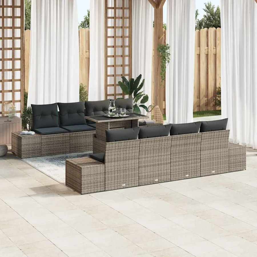 Ensemble de canapé de jardin avec coussin 9 pcs Gris