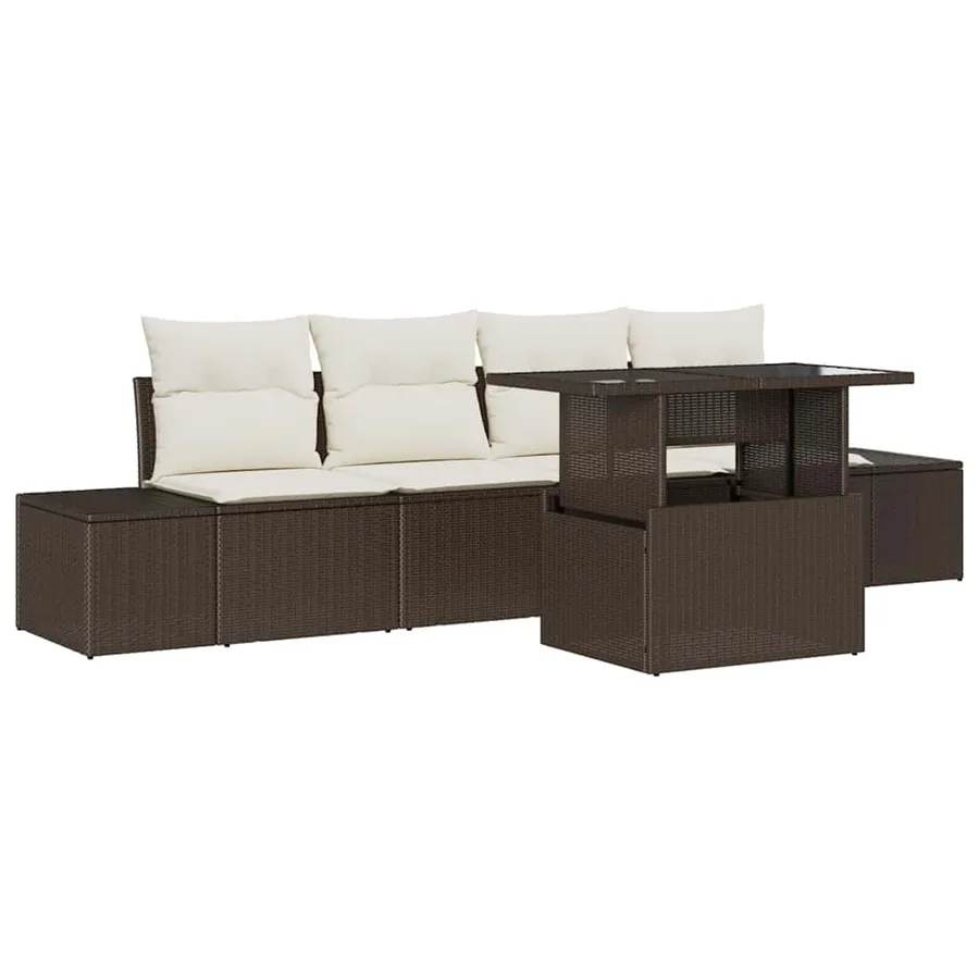 Ensemble de canapé de jardin avec coussin 5 pcs Marron et Crème - 2