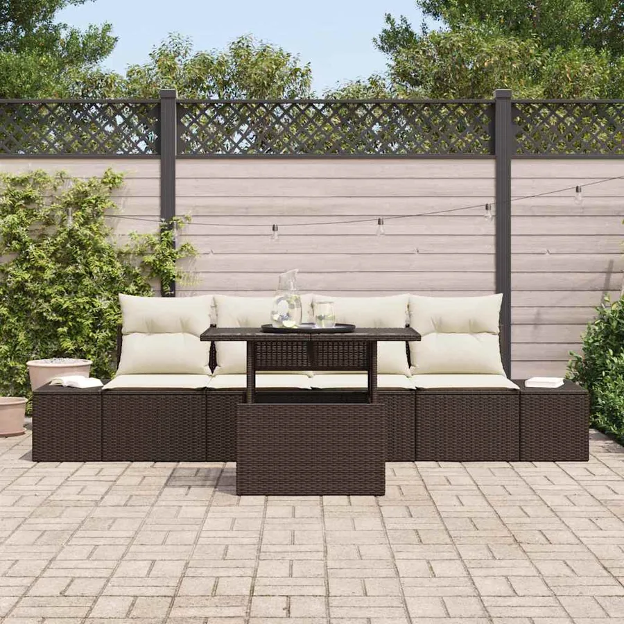 Ensemble de canapé de jardin avec coussin 5 pcs Marron et Crème - 3