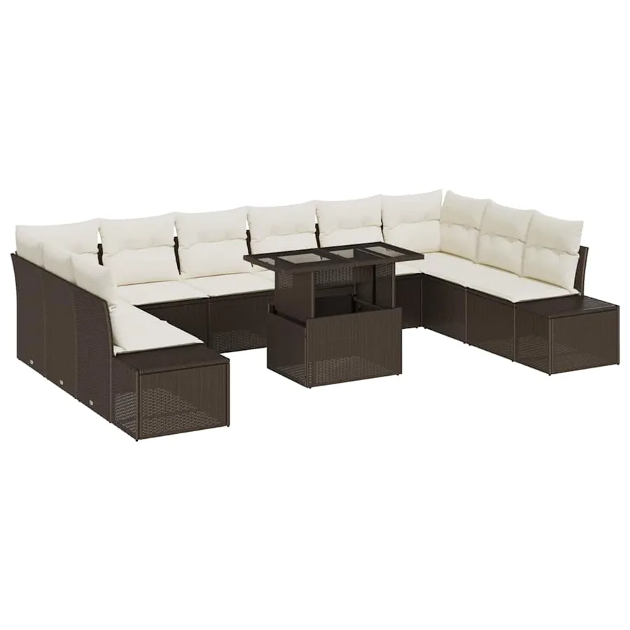Ensemble de canapé de jardin 11 pcs Marron Poly rotin - 2