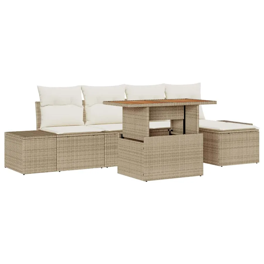 Ensemble de canapé de jardin 6 pcs Beige Poly rotin - 2