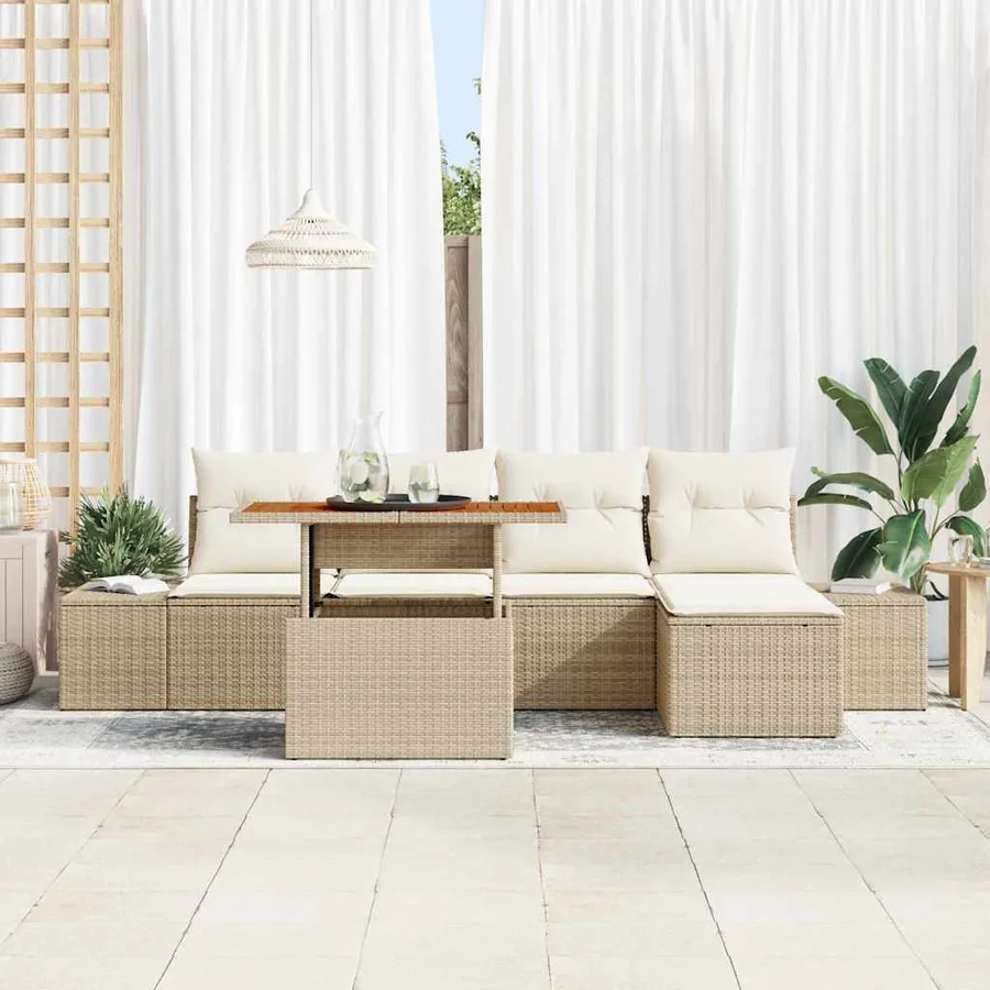 Ensemble de canapé de jardin 6 pcs Beige Poly rotin - 3
